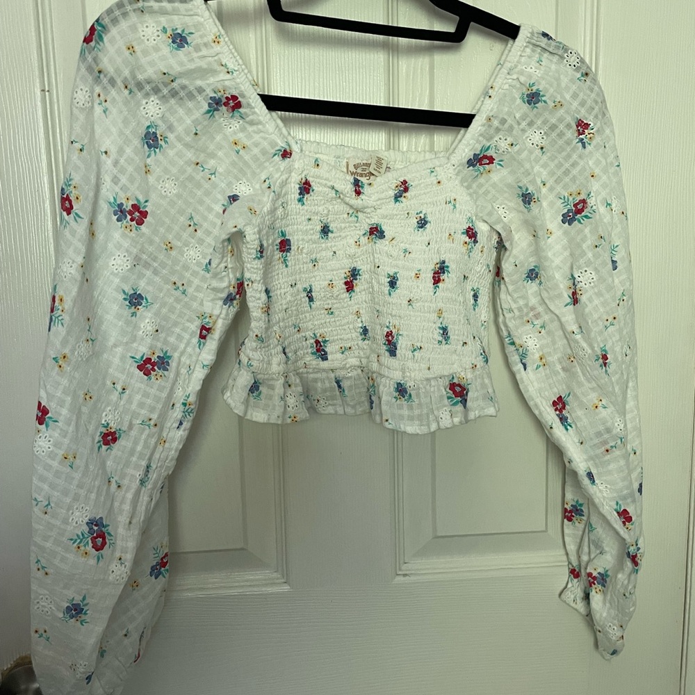 Wrangler Floral White Smocked Top